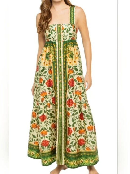 Farm Rio Maxi Button Cotton Floral Front Closure Dress size M - Picture 2 of 8